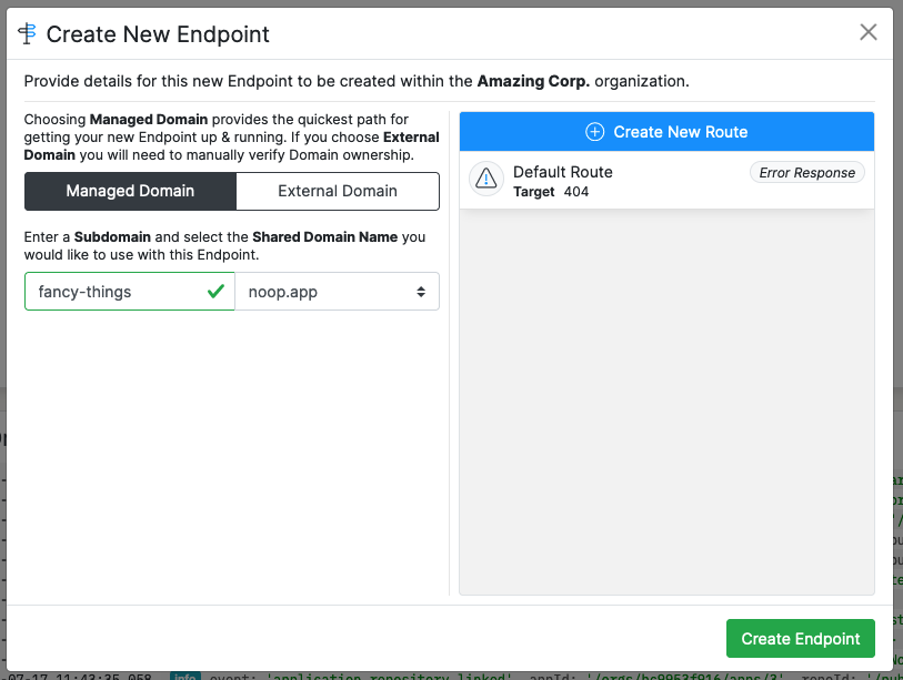 Create New Endpoint form