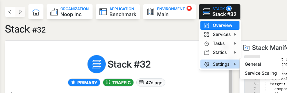 Menu location of the Service Scaling Settings