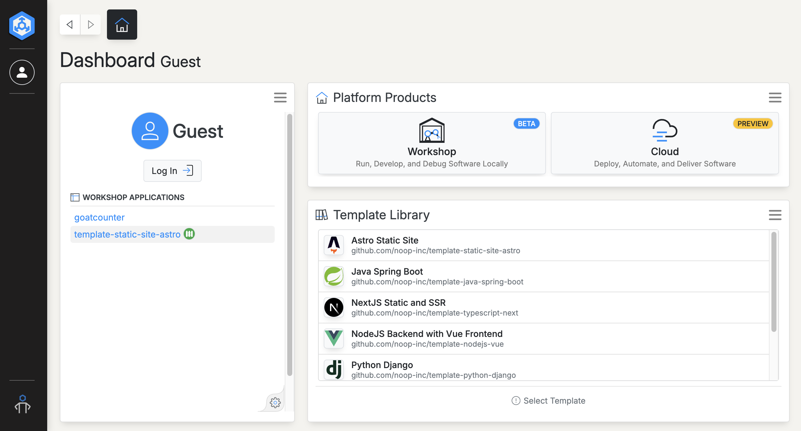 Workshop welcome screen